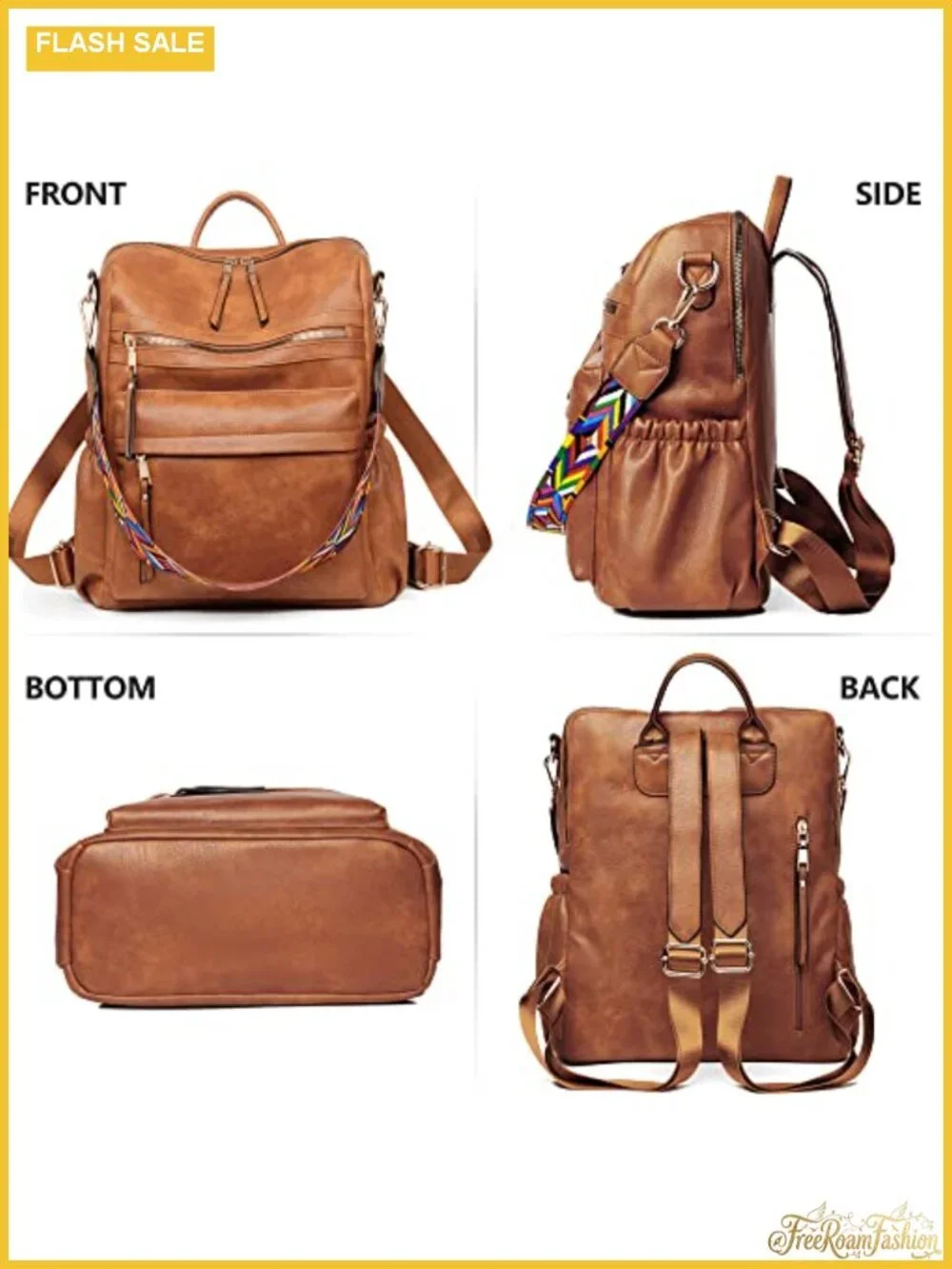 Women's Leather Backpack Purse, Faux Leather Travel Laptop Bag, Multi-Pocket